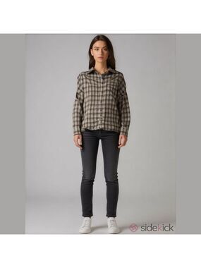 Brandy Melville Flannel Button Down Shirt Black & White